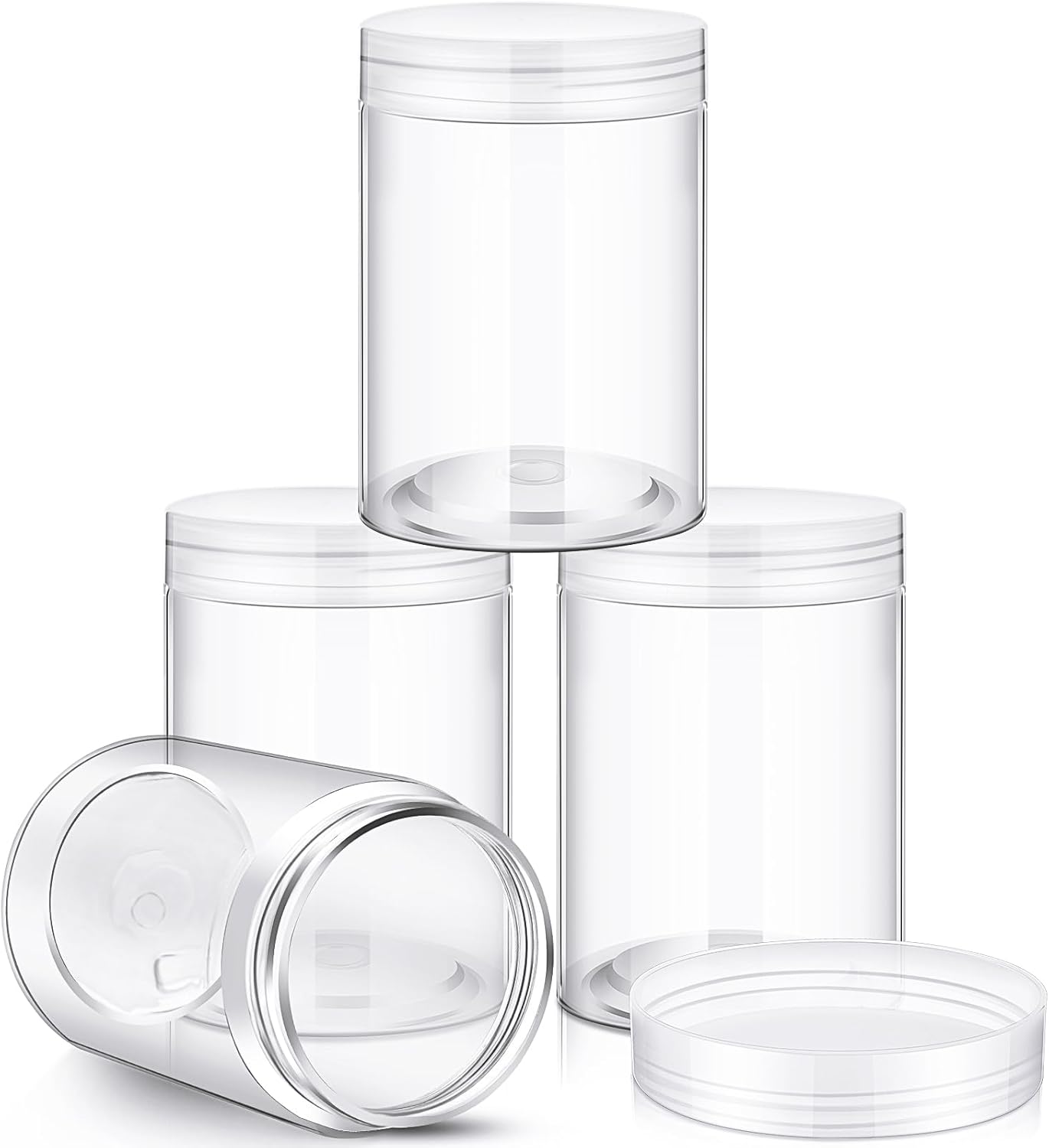 SATINIOR 24 Pieces Empty Clear Plastic Jars with Lids Round Storage Containers Wide Mouth for Beauty Product Cosmetic Cream Lotion Liquid Butter Craft and Food(Clear Lid,10 oz)