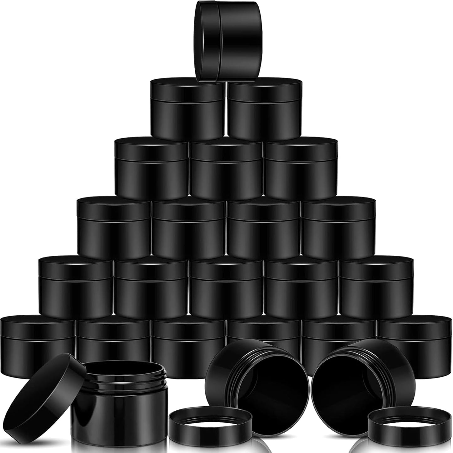 SATINIOR 24 Pieces Empty Clear Plastic Jars with Lids Round Storage Containers Wide Mouth for Beauty Product Cosmetic Cream Lotion Liquid Butter Craft and Food(Black,32 oz)