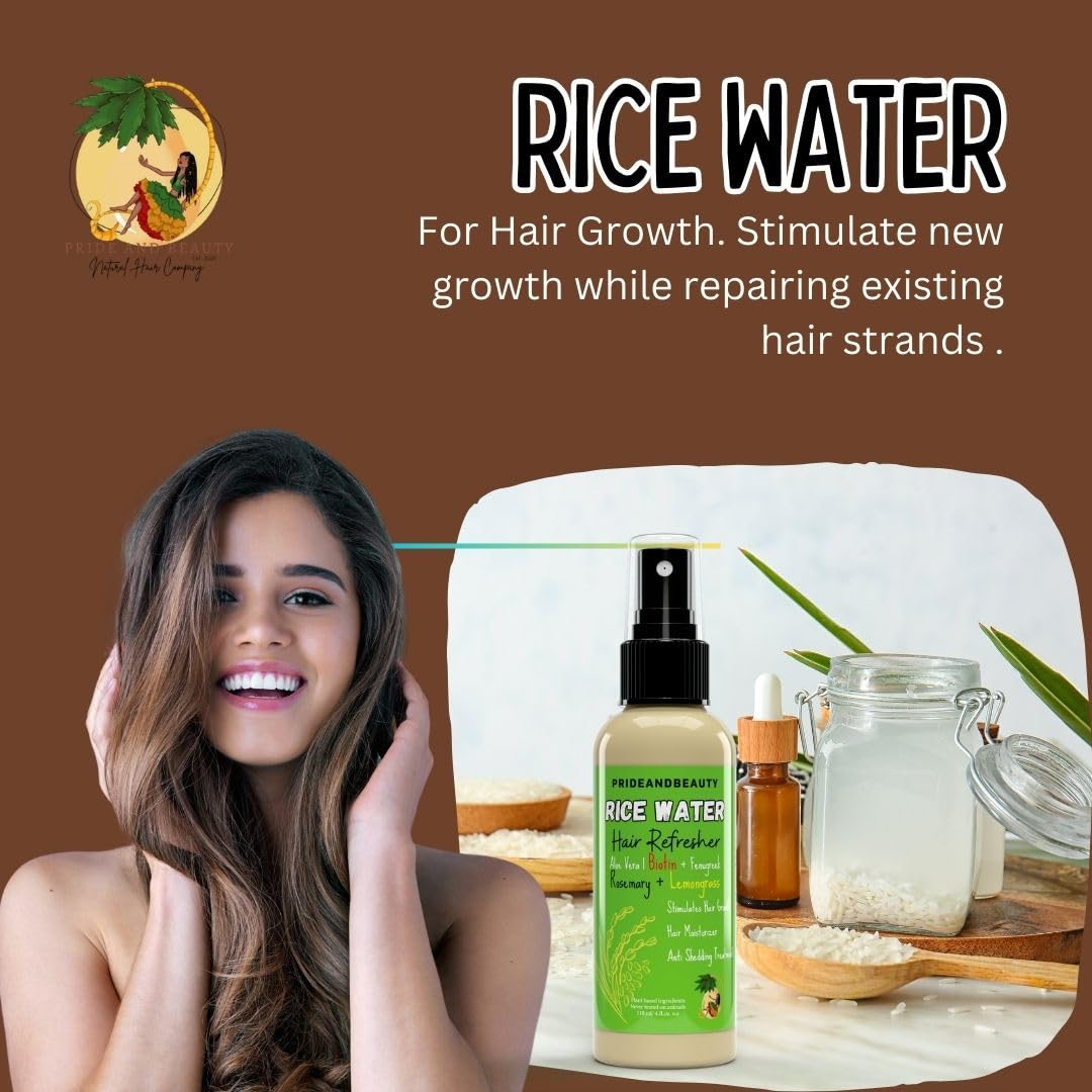 NEW Fermented Rice Water for Hair Growth - Infused with Rosemary, Biotin, Caffeine, Keratin Vegan Non-Greasy Spray Naturally Thicker, Longer, Softer Men & Women (4 OUNCES, Rosemary Lemongrass)