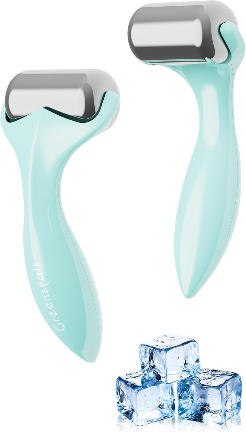 Greenstalk Ice Roller for Face & Eyes – Medical-Grade Stainless Steel Cooling Face Roller for Puffiness Relief, Dark Circles, Skincare Routine – Dual Cold & Warm Therapy, Ergonomic Design (Blue)