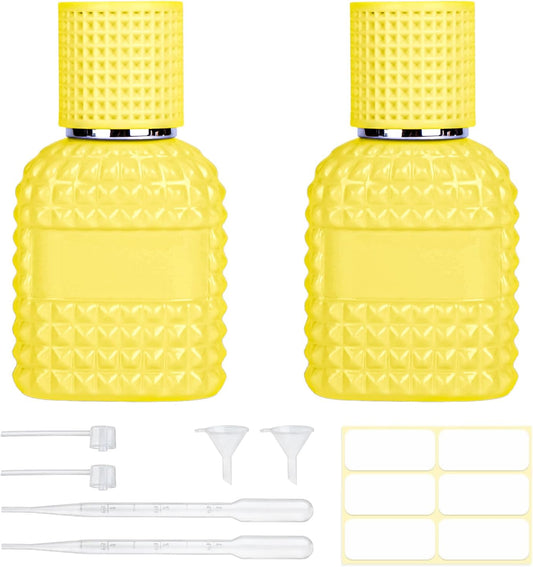 2 Pack 30ml Perfume Spray Bottles Empty, Refillable Glass Fine Mist Atomizer, Portable Travel Perfume Atomizers Fragrance Containers Sprayer for Cleaning, Essential Oils, Liquids (Yellow)