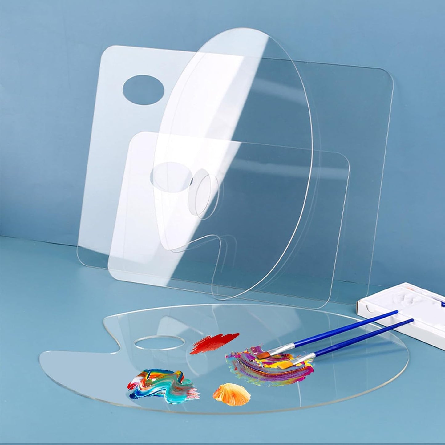 5PCS Acrylic Paint Palette Clear Paint Pallet,Transparent Non-Stick Oil Paint Palette with Protective Kraft for Craft DIY Art Painting Palette- Adults & Kids