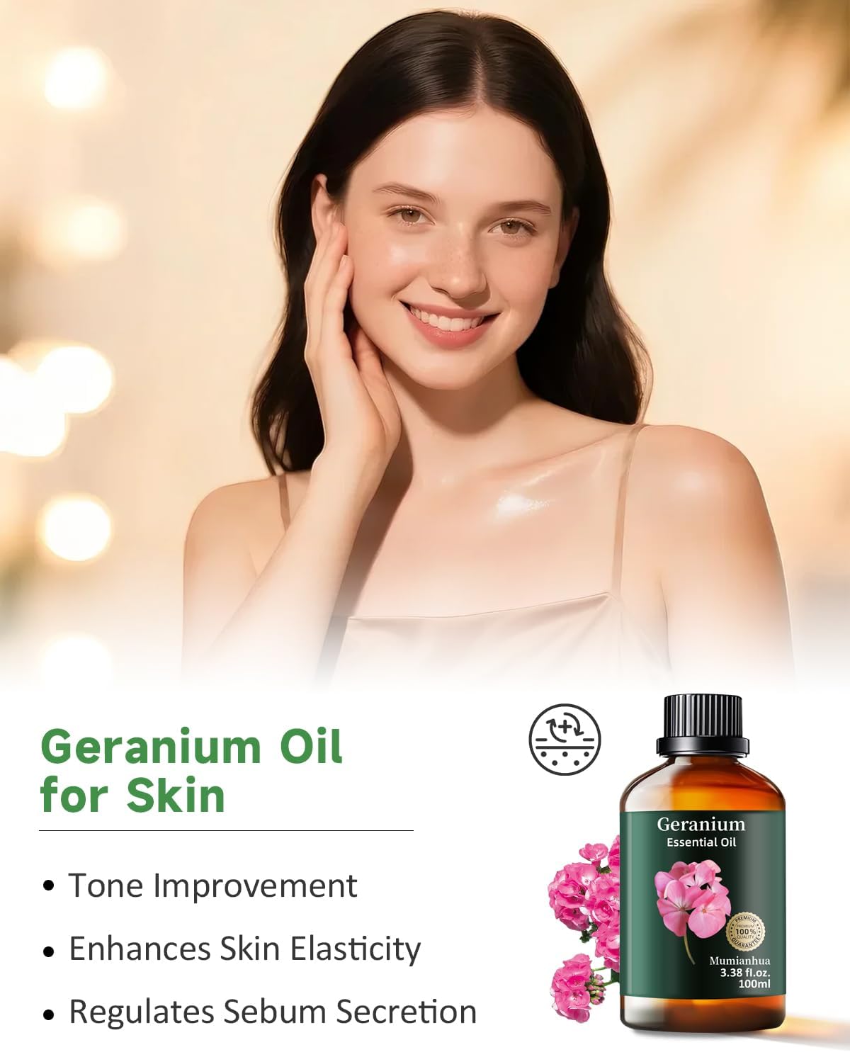 Mumianhua 100% Pure Geranium Essential Oil Natural Geranium Oil for Skin, Diffuser, Massages, DIY, Skin, Hair, Bath, Aromatherapy, Soap Making, Candle Making 3.38 Fl oz
