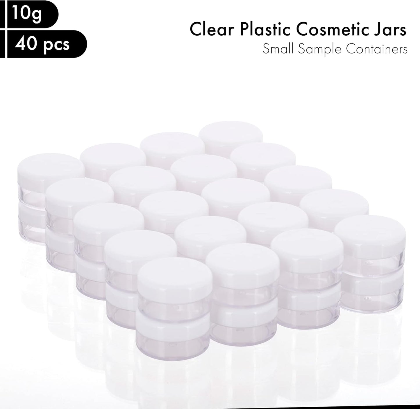40Pcs 10 Gram Plastic Cosmetic Containers with Lids for Lotion, Creams, Toners, Lip Balms, Makeup Samples Jars BPA free (10g-40pcs, white)