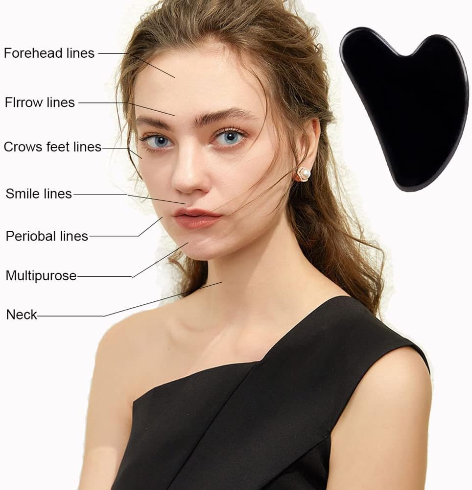 Ditind Gua Sha Facial Tools, Black Obsidian Gua Sha Massage Tool, Natural Jade Guasha Tool for Face and Body Skin Massage. Gua Sha Set for SPA Acupuncture Therapy, Trigger Point Treatment.