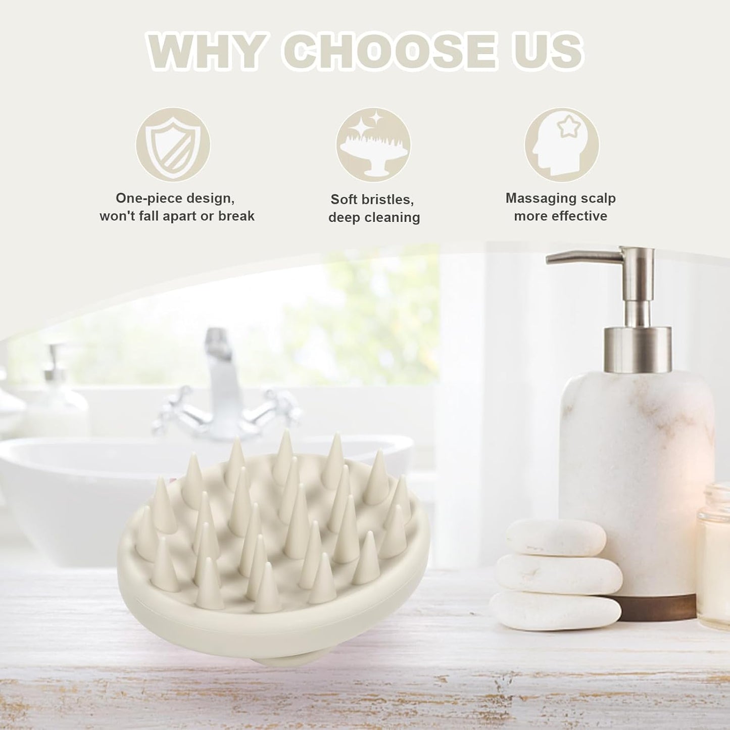 Silicone Scalp Massager, Scalp Scrubber for Hair Growth with Soft Bristles, Scalp Exfoliator Brush Dandruff Removal Shampoo Brush for Wet Dry Scalp Care (Warm Grey)