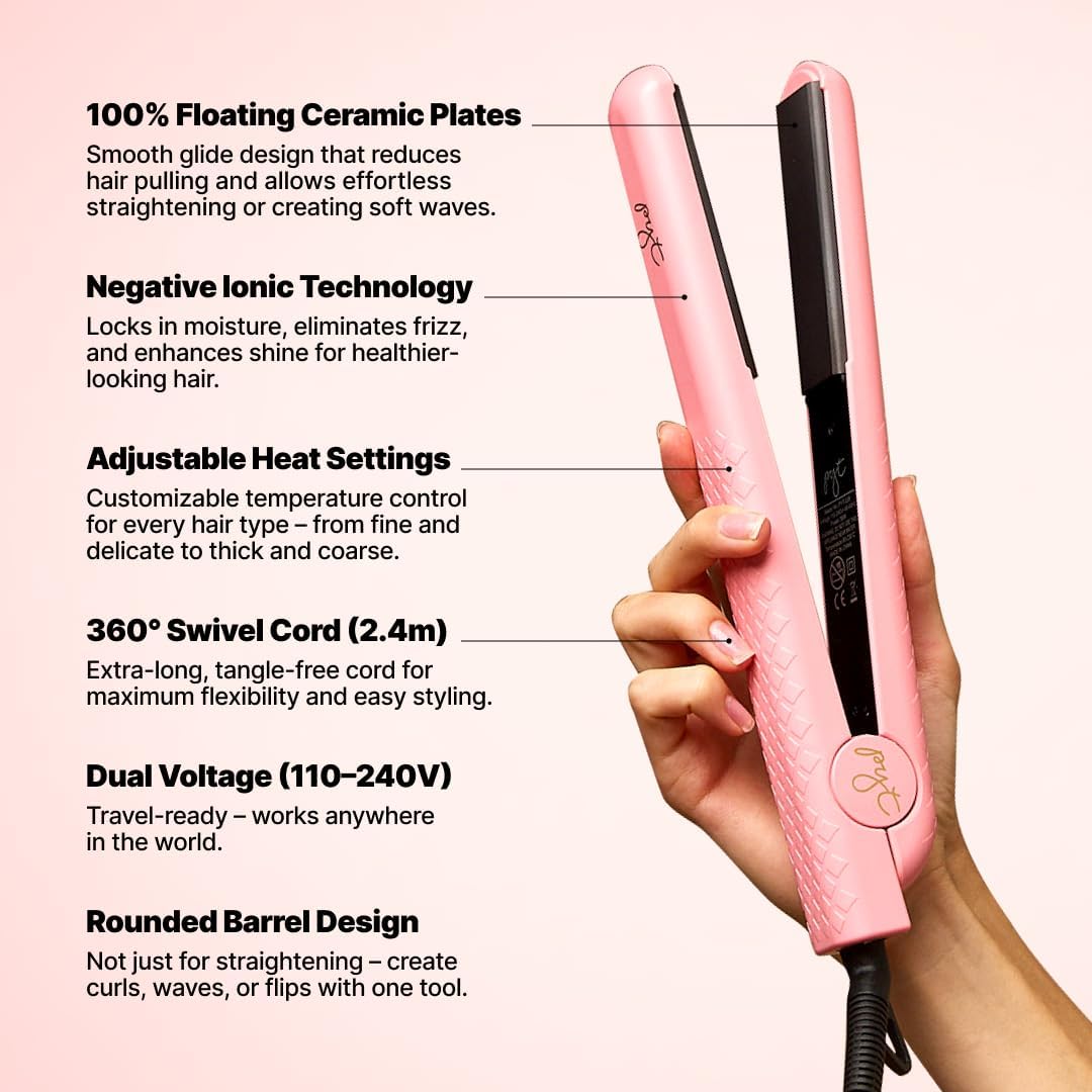 PYT 1.25” Professional Ceramic Hair Straightener – Negative Ion Flat Iron for Frizz-Free Shine, Adjustable Temperature, Dual Voltage, Lightweight Design, Straightens and Curls