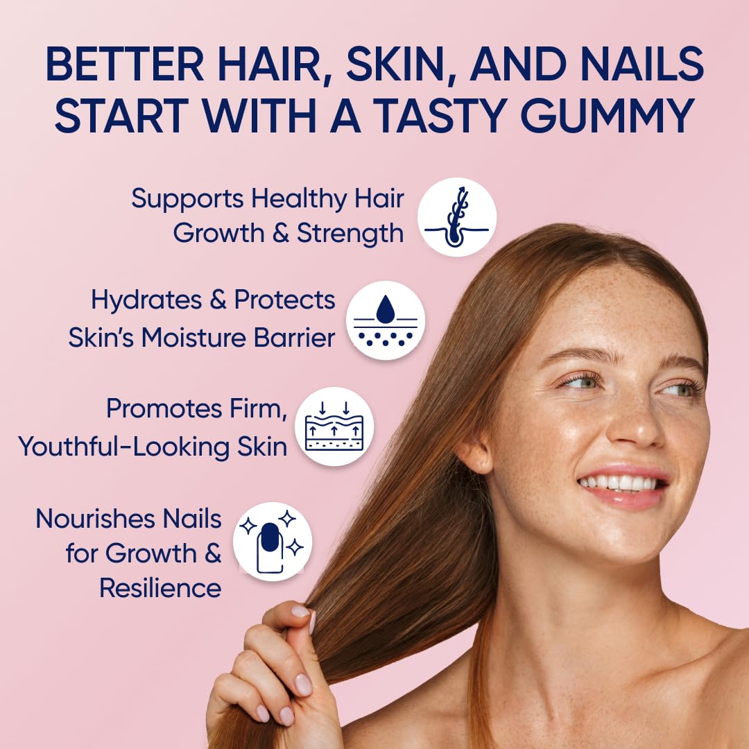 Moerie Hair Skin and Nails Gummies for Women & Men - Biotin for Hair Loss, Gummy Vitamins & Growth Dietary Supplements - Sugarbear for Thicker Hair - Allergen Free - 60 per Serving - Balanced Diet