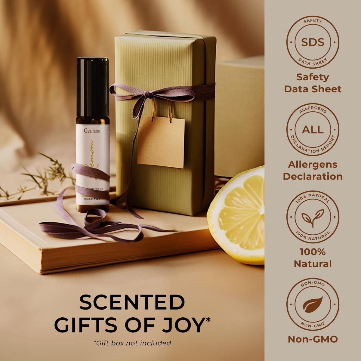 Gya Labs Lemon Essential Oil Roll on for Skin - Refreshing Lemon Perfume Oil for Women & Men, 100% Pure Natural, Aromatherapy, Travel Size (0.34 Fl Oz)