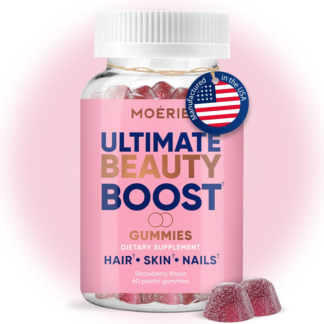 Moerie Hair Skin and Nails Gummies for Women & Men - Biotin for Hair Loss, Gummy Vitamins & Growth Dietary Supplements - Sugarbear for Thicker Hair - Allergen Free - 60 per Serving - Balanced Diet