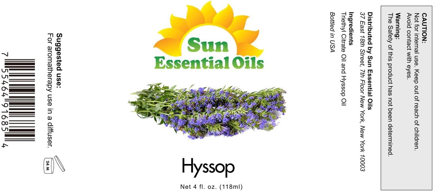 Sun Essential Oils Hyssop Essential Oil 4 Fluid Ounces – Aromatherapy Oil