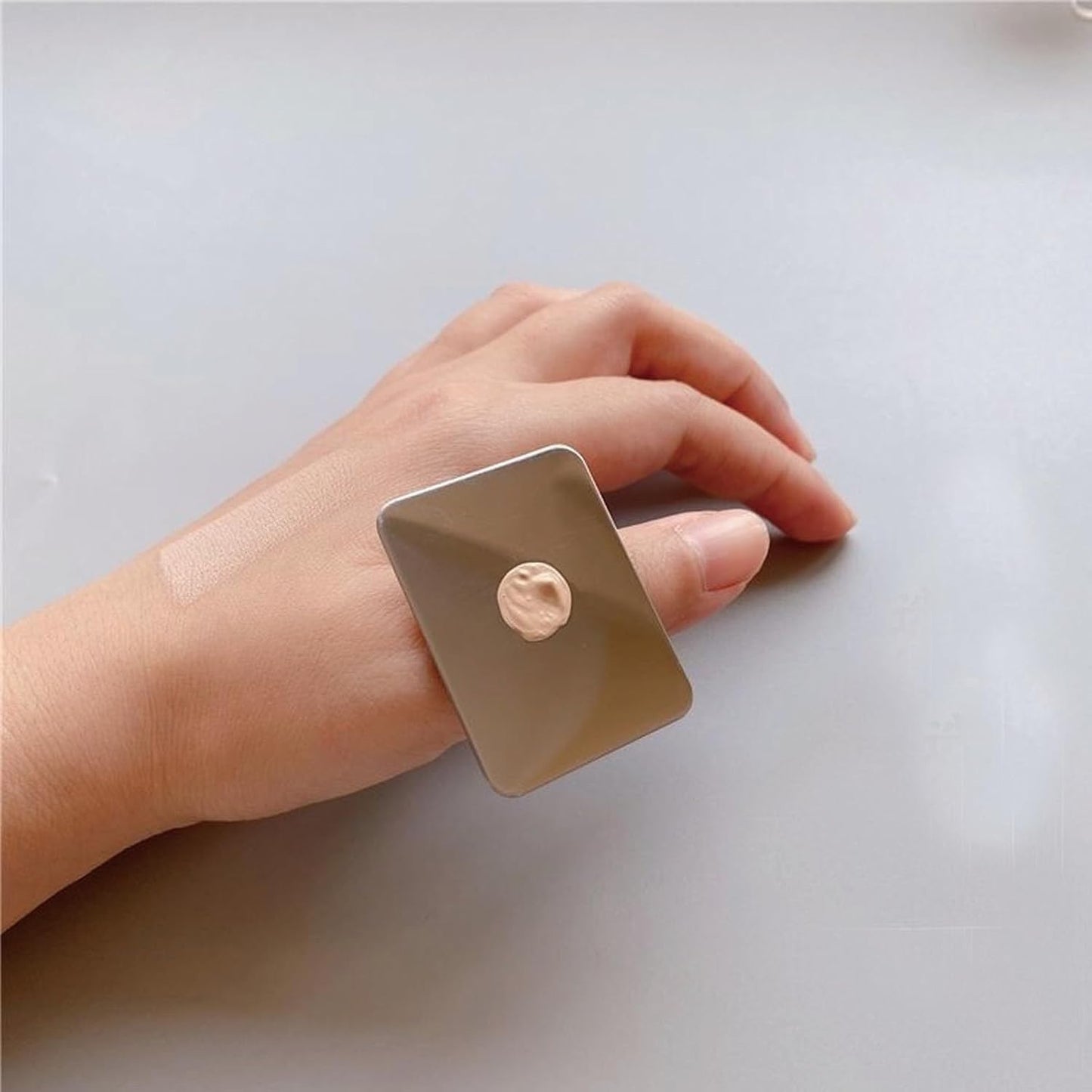 Makeup Spatula Set Stainless Steel, Make Up Tools Mini Mixing Tray with Finger Ring, Makeup Paint Palette, Pack of 2