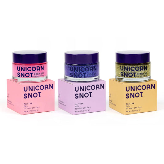 UNICORN SNOT Holographic Face Glitter & Body Glitter Gel: Glitter Makeup, Festival Rave and Anime Cosplay, Halloween Costume Makeup - Vegan & Cruelty Free, 1.7 oz 3-Pack (Flamingo/UV/Bling)