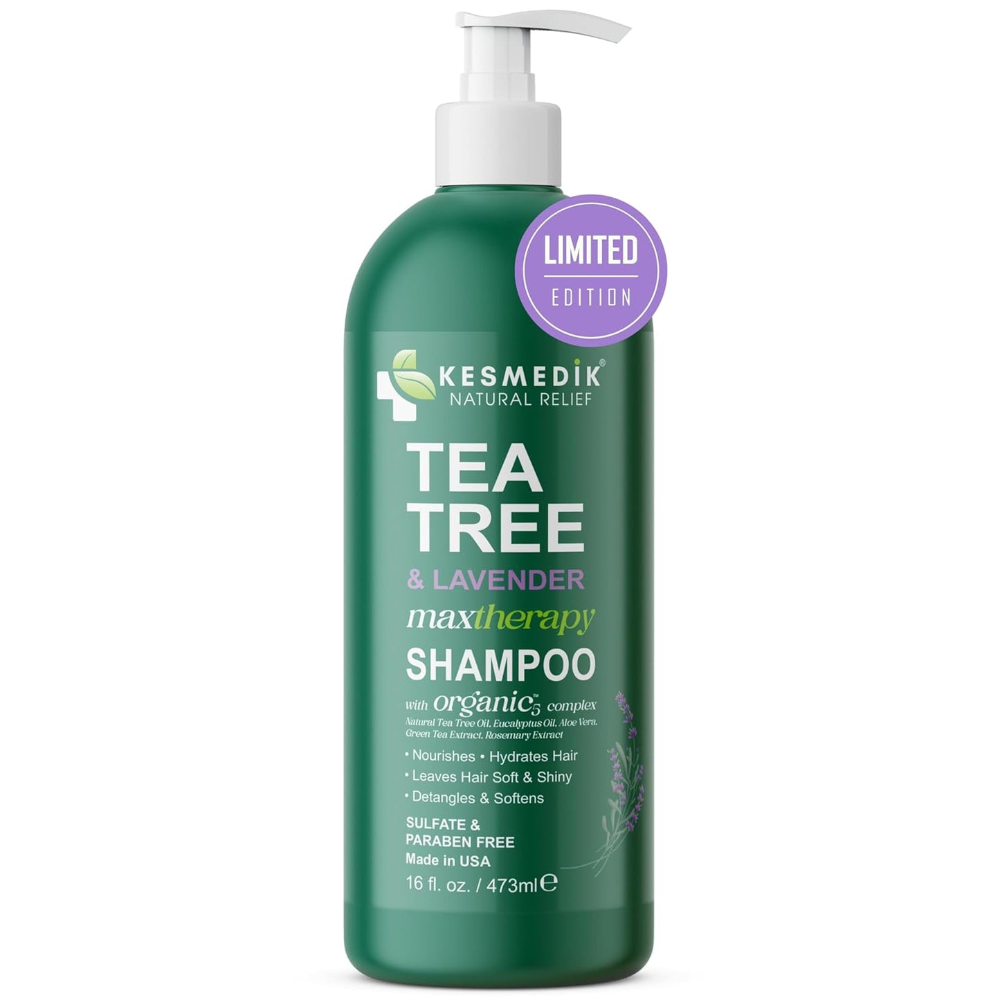 Tea Tree Lavender Shampoo with Mint & Rosemary, Cleanses, Cools & Soothes Dry, Itchy Scalp, Sulfate & Paraben-Free, For All Hair Types 16 fl oz