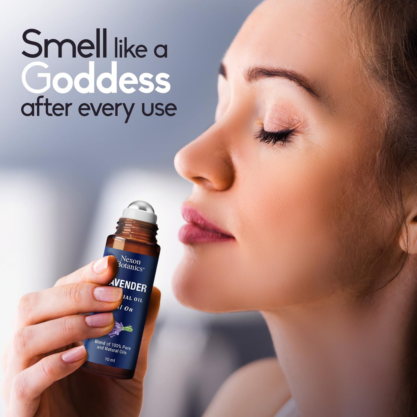 Lavender Essential Oil Roll-On 10 ml - Pure, Natural & Prediluted Oil Blend Roller for Calmness, Relaxation & Skin Care - Nexon Botanics