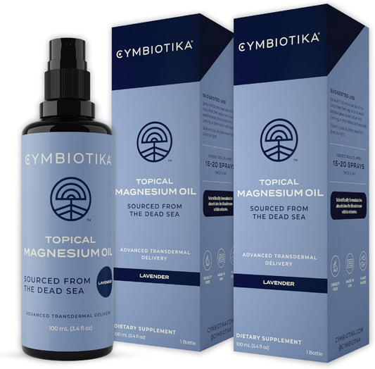 CYMBIOTIKA Topical Magnesium Oil Spray for Body, USA Made, Supplement for Leg Cramps, Muscle, Joint Health & Sleep Support, Includes Magnesium Chloride, Lavender Extract, Aloe Vera, 2pck (6.8 fl oz)