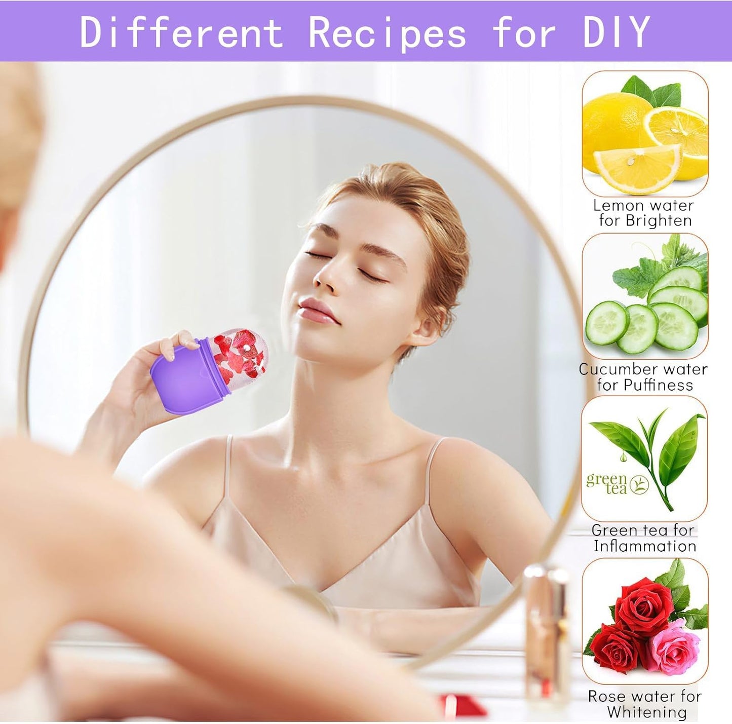 KOGITI Face Ice Roller & Mold - Beauty Facial Massage Tool for Puffiness Relief, Ice Cube Holder (New-Purple)