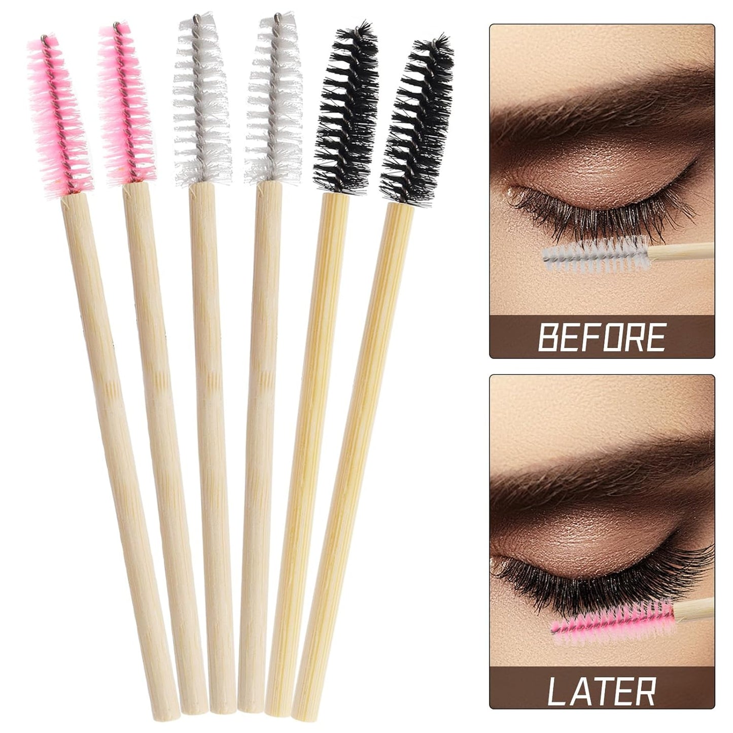 300PCS Disposable Mascara Wands Spoolie Brush Crystal Eyebrow Brushes Eyelash Extension Applicator Makeup Kits Bamboo Mascara Brush