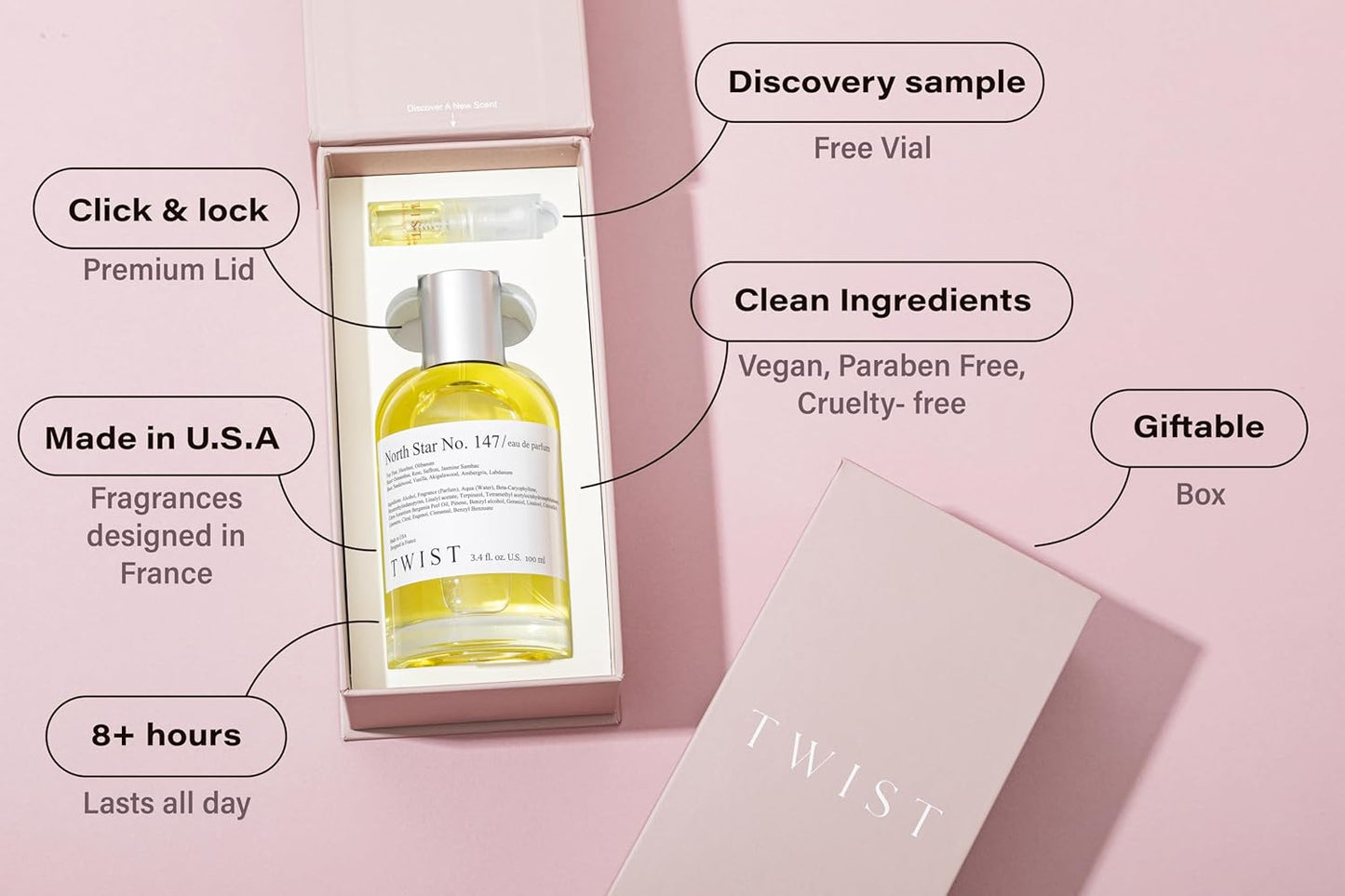 Twist North Star No. 147 - Eau De Parfum Inspired by Amoua. Guidance, Long-Lasting Perfume For Women & Men, Pear & Hazelnut, Vegan, Clean Ingredients, Unisex, Fragrance - Spray 100 ml | 3.4 fl. oz.