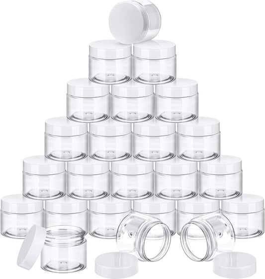 SATINIOR 24 Pieces Empty Clear Plastic Jars with Lids Round Storage Containers Wide Mouth for Beauty Product Cosmetic Cream Lotion Liquid Butter Craft and Food(Clear Lid,8 oz)