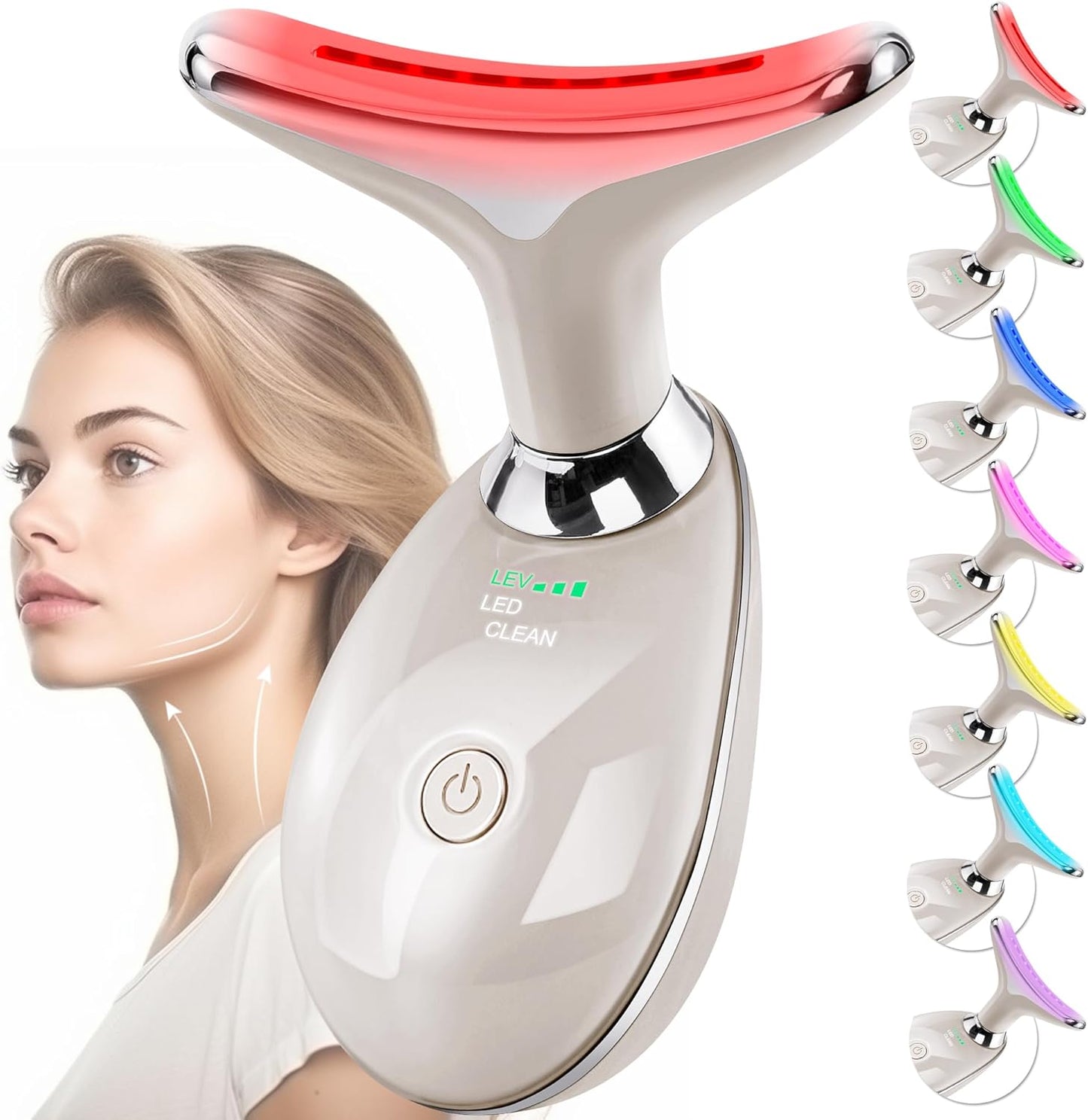 Facial Massager Red-Light-Therapy-for-Face and Neck, Face 𝖲 culpting Wand with 7 Color (Champagne)