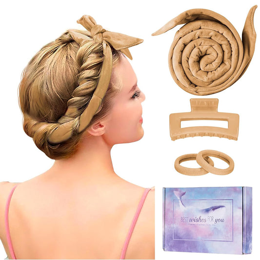 Heatless 60" Extra Long Soft Hair Curlers to Sleep In, No Heat Curling Headband Hair Rollers (Khaki)