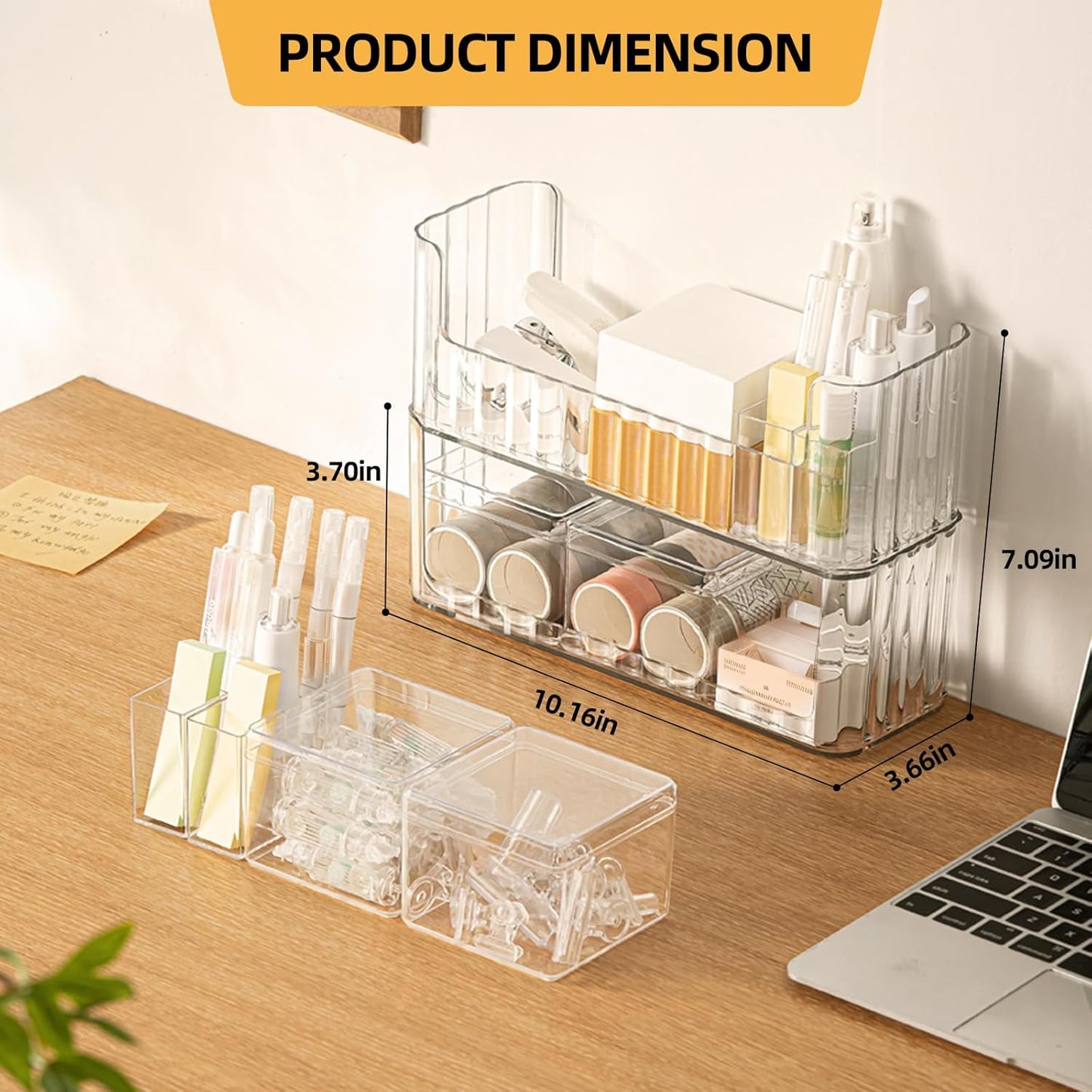 2-Tier Stackable Medicine Cabinet Organizer, Narrow Bathroom Makeup Organizer with Lipstick Holders & Cotton Swab Cases, Clear Countertop Shelf for Mirror Cabinet and Vanity