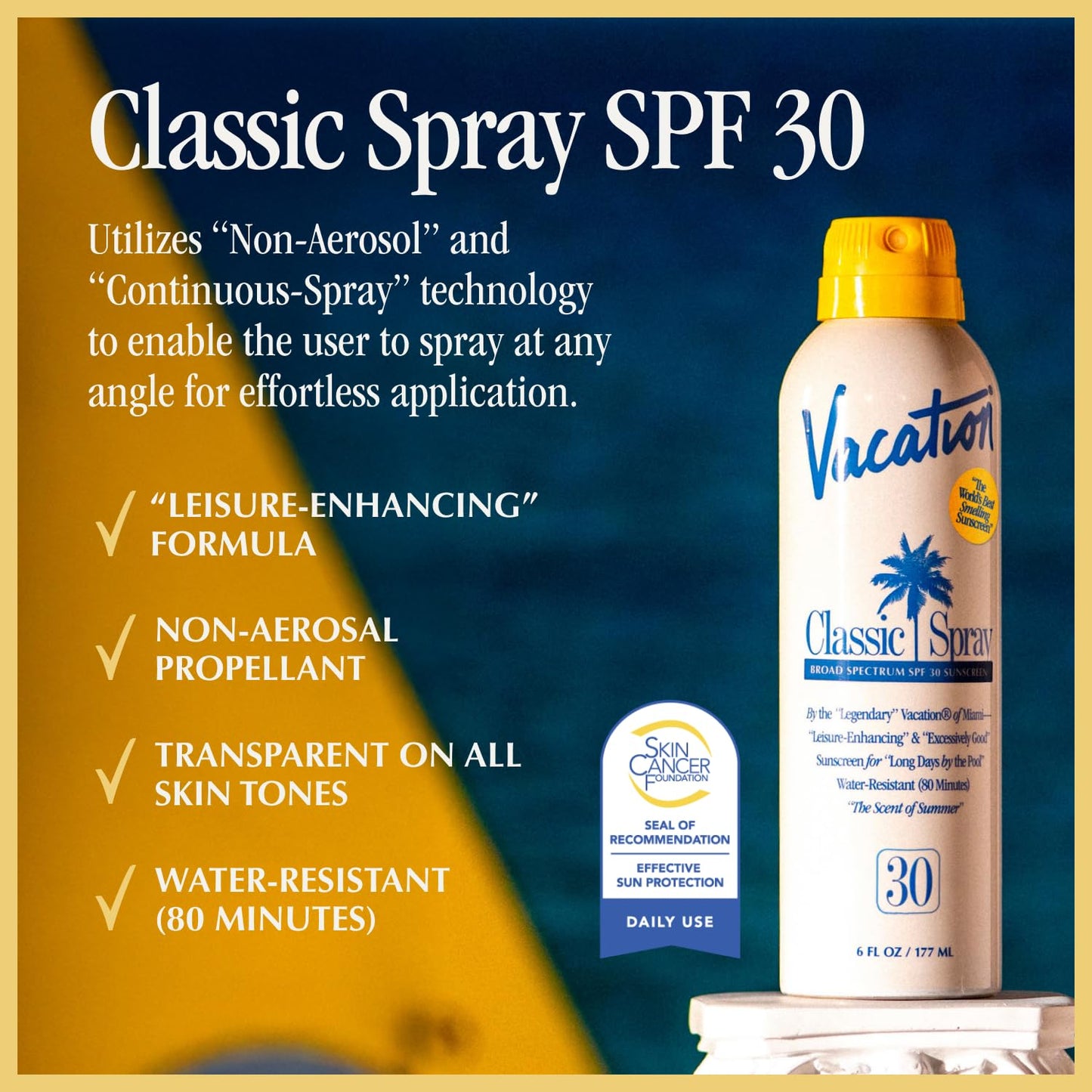 Vacation Classic Sunscreen Spray SPF 30 & Air Freshener Bundle, Water-Resistant, Lightweight, Transparent on All Skin Tones, Dermatologist-Tested, Vegan, 6 Fl. Oz.