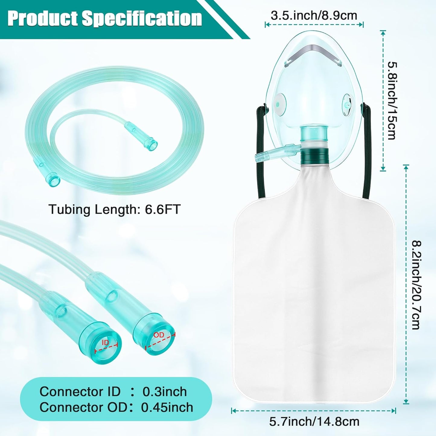 Geiserailie 2PCS XL Non Rebreather Oxygen Mask with Reservoir Bag, Non Rebreathing Oxygen Mask with 6.6ft Tubing and Adjustable Elastic Strap