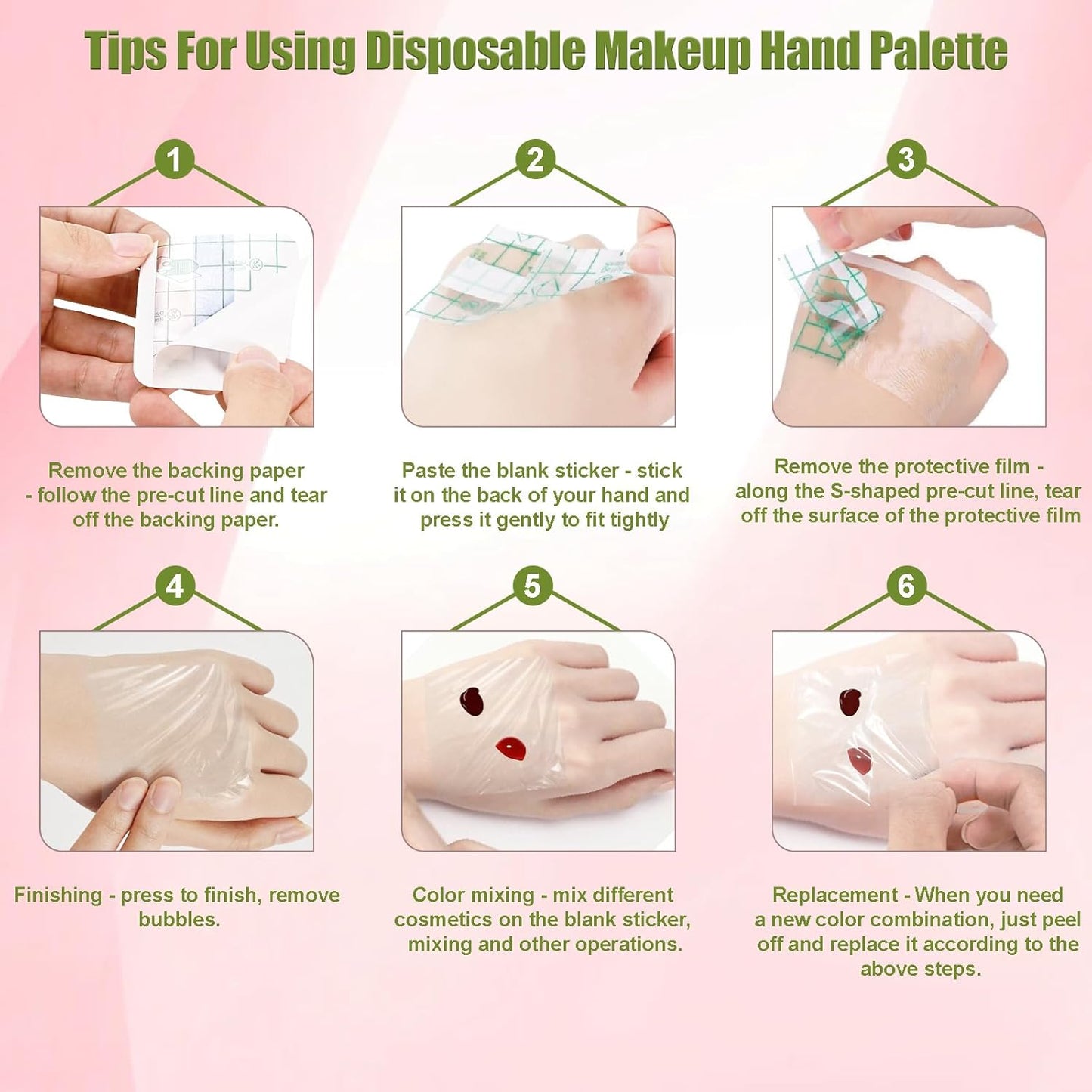 Makeup Mixing Palette Set, Makeup Hand Palette Single Use Makeup Mixing Tray Disposable Adhesive Cosmetic Makeup Palette Transparent Makeup Tape, Stainless Steel Foundation Mixing Palette with Spatula