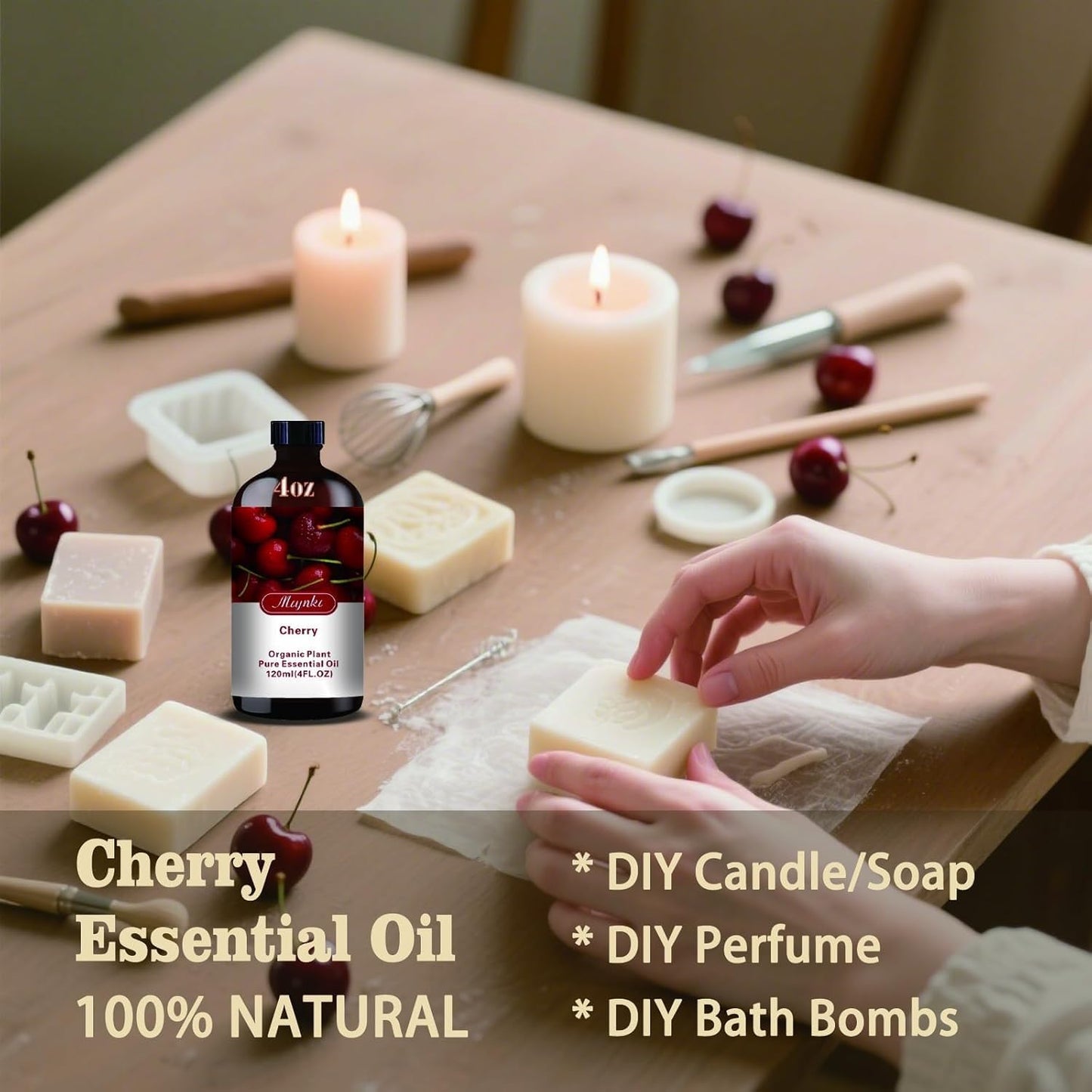 Cherry Essential Oil, Roll-on Cherry Oil Sets (4 Fl Oz + 0.33 Fl Oz) - 100% Natural, Diffuser, Massage, Yoga, DIY Soap and Candle Making - Home Fragrance, Fragrance Oils, Gifts, Spa Care