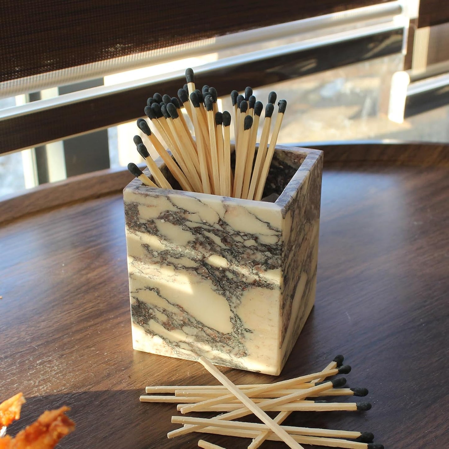 Genuine Calacatta Viola Marble Toothbrush Holders for Bathroom, Natural Marble Makeup Brush Holder Countertop Organizer