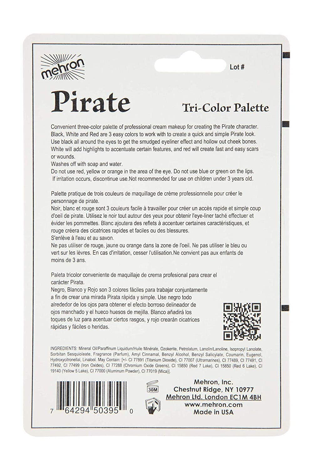 Mehron Makeup Tri-Color Character Makeup Palette | Halloween, Special Effects and Theater Cream Makeup FX Palette | Face Paint Makeup .7 oz (20 g) (Pirate)