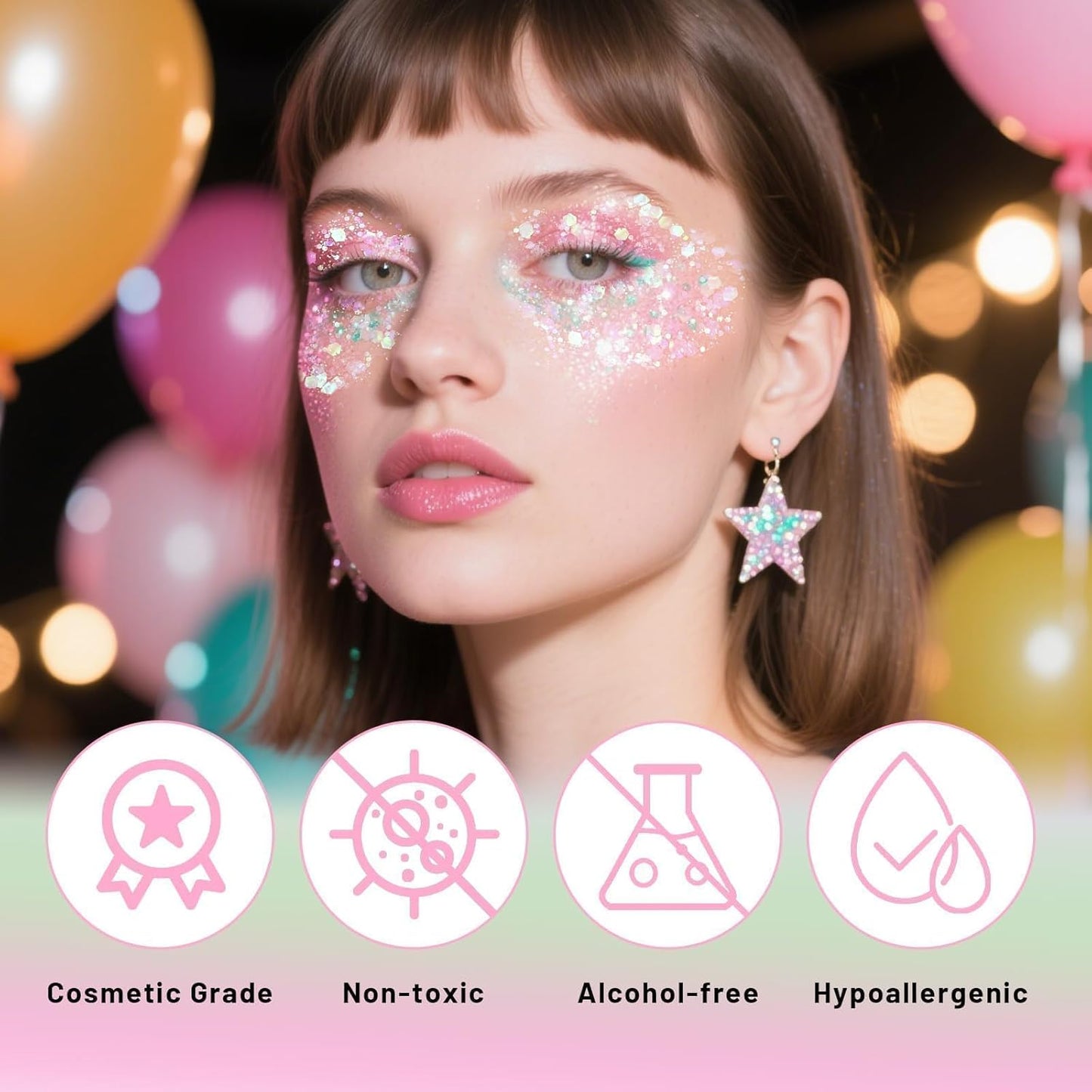 DAGEDA Iridescent Body Glitter Gel, Holographic Face Glitter Body Gel Rave Party Accessories, Chunky Glitters for Face Hair Nails, Cosmetic Laser Powder Festival Sequins Paint Makeup
