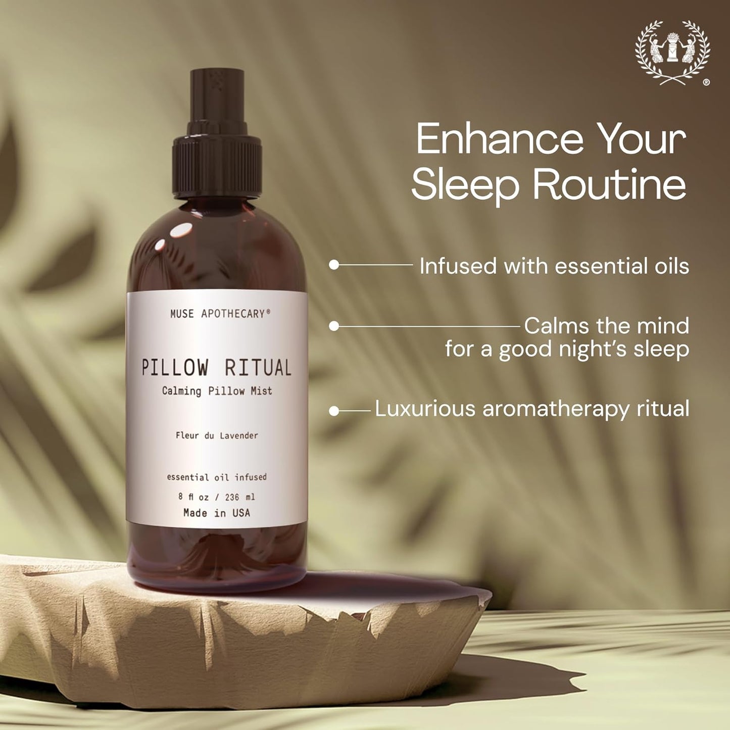 Muse Apothecary Pillow Ritual - Aromatic, Calming and Relaxing Pillow Mist, Linen and Fabric Spray - Infused with Natural Aromatherapy Essential Oils - 4 oz, Fleur du Lavender