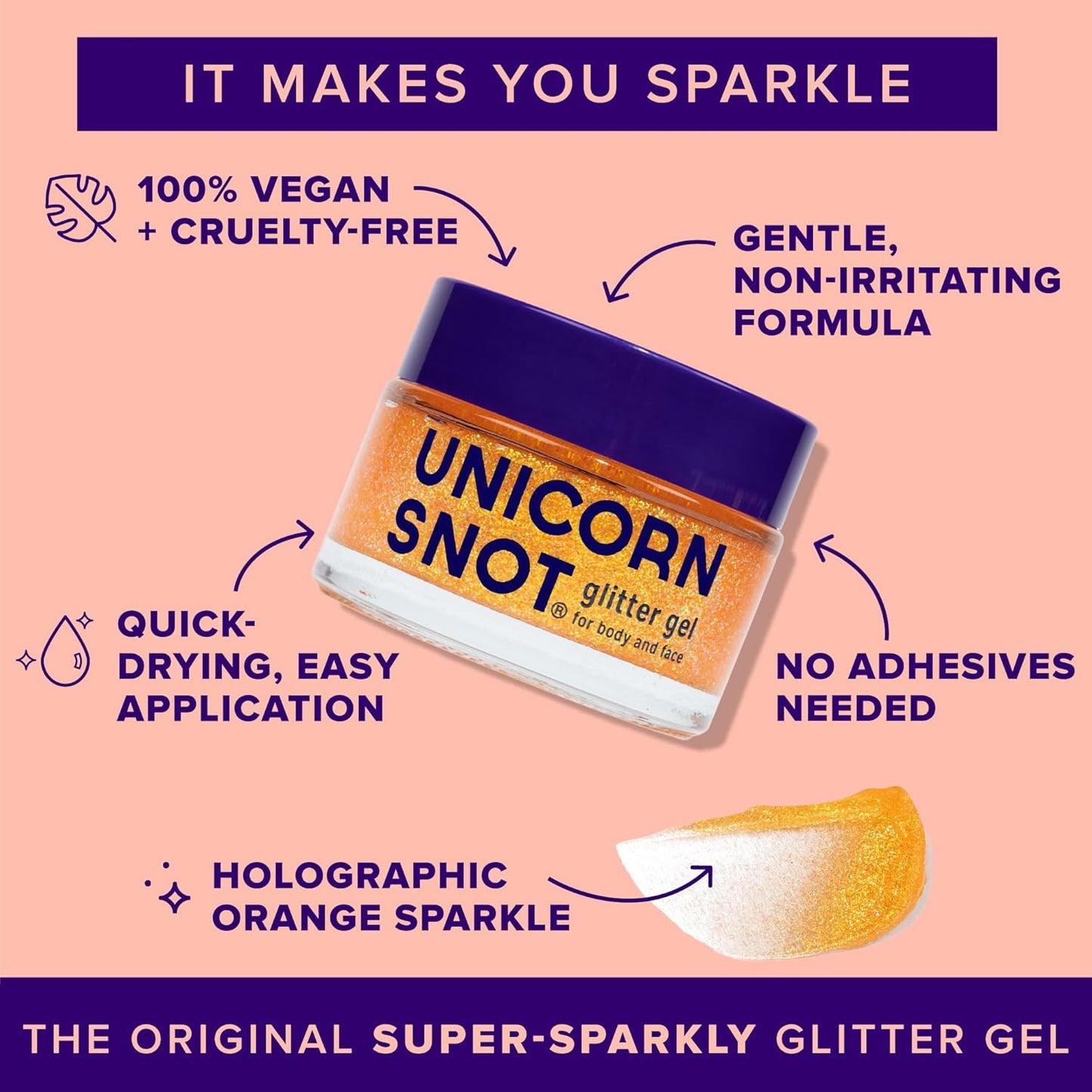 UNICORN SNOT Holographic Face Glitter & Body Glitter Gel: Glitter Makeup, Hair Glitter, Festival Rave and Anime Cosplay, Halloween Costume Makeup - Vegan & Cruelty Free, 1.7 oz Orange Glitter (Fire)