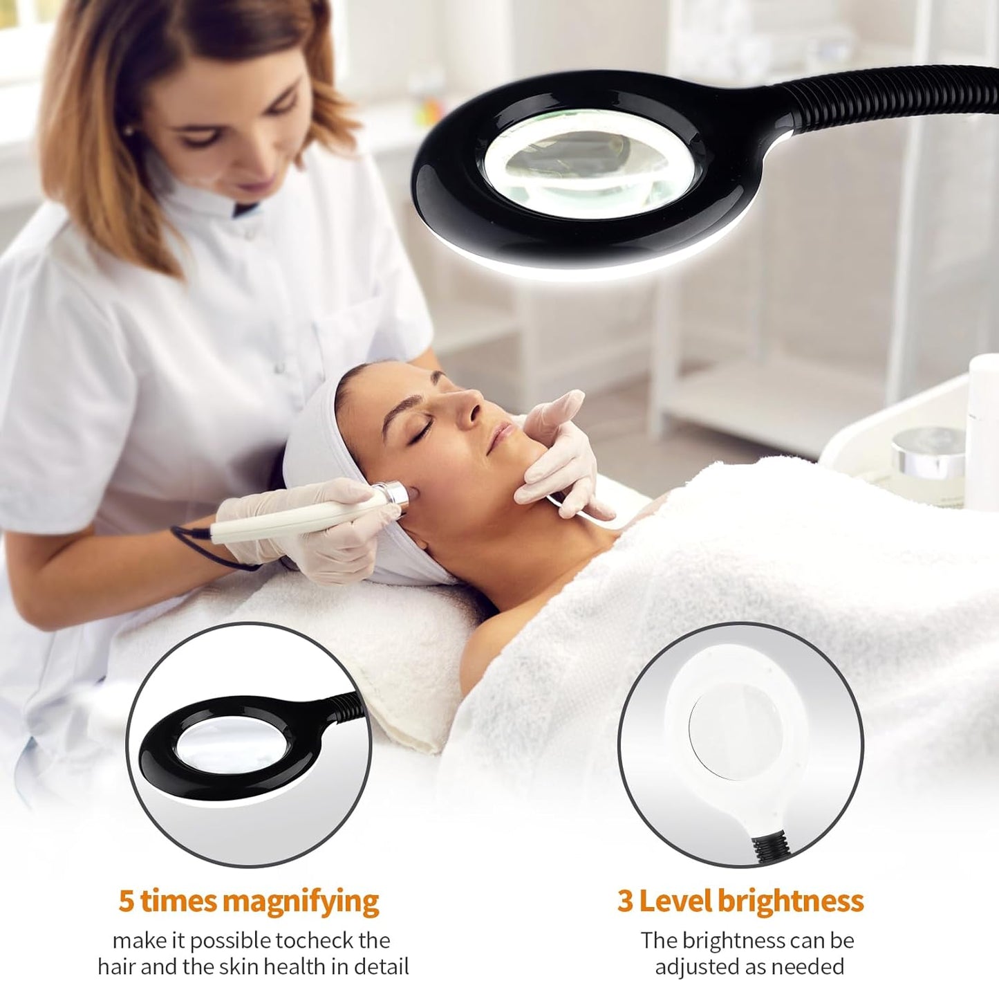 Facial Steamer for Ozone Humidifier Atomizer Attach 5× Magnifier and Light, Professional Face Steamer Clean Skin Firming Pores and Moisturizing Suitable for a Beauty, Spa, at Home