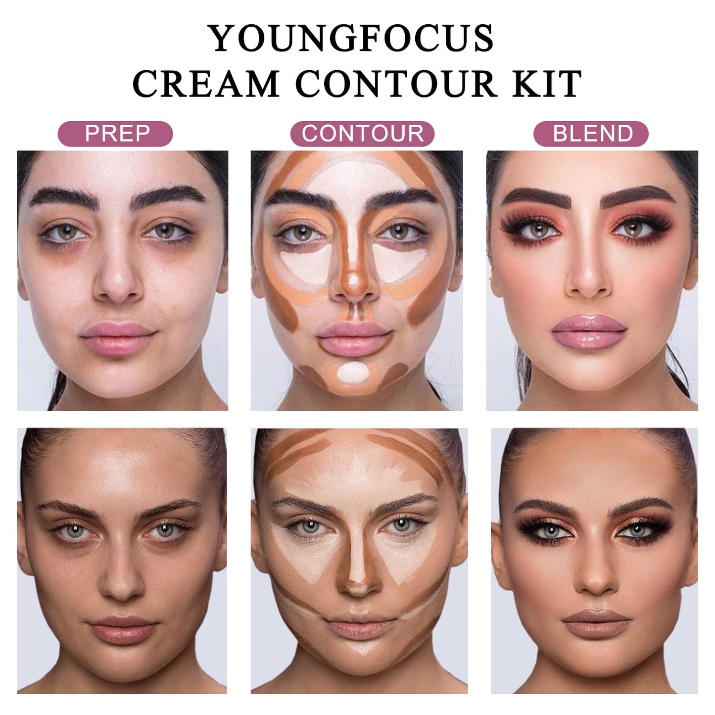 Youngfocus Cosmetics Cream Contour Best 8 Colors and Highlighting Makeup Kit - Contouring Foundation/Concealer Palette - Vegan & Cruelty Free - Step-by-Step Instructions Included