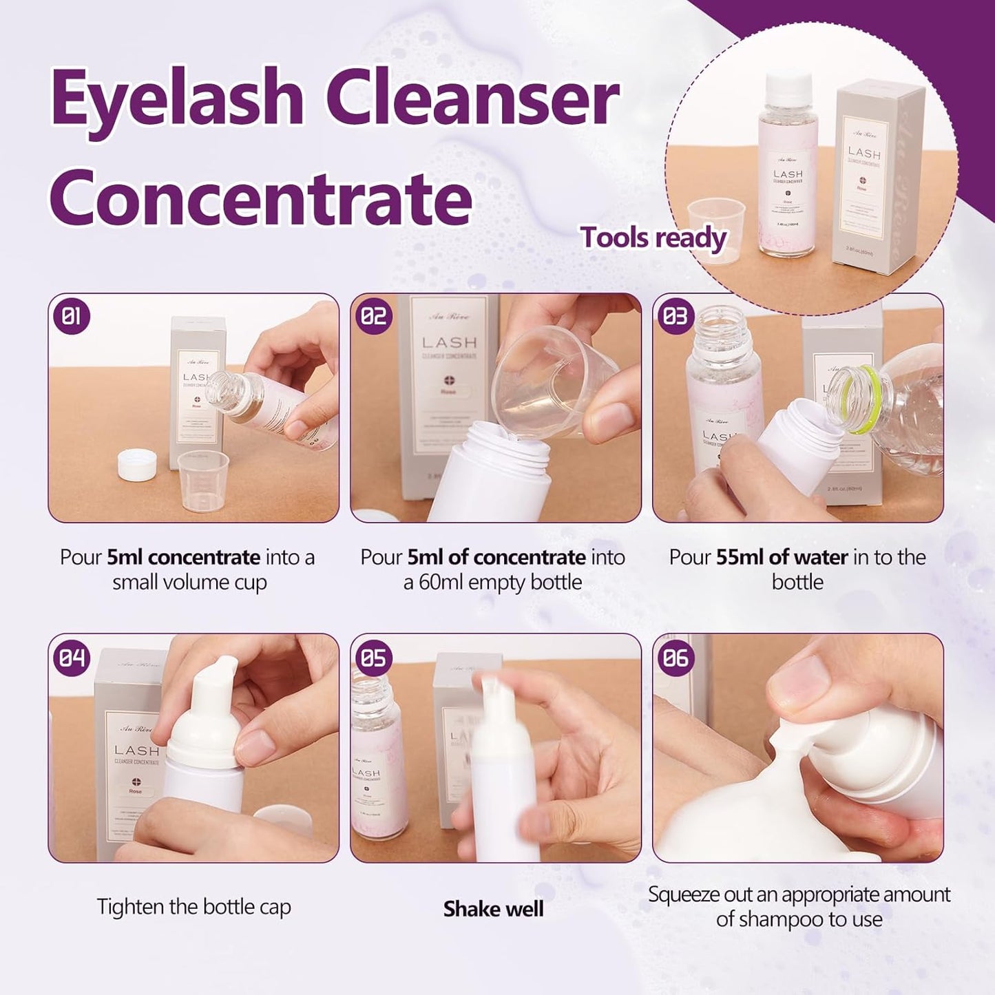Lash Shampoo Concentrate 100ml Lash Extension Cleanser Oil-Free Eyelash Extension Shampoo with Salon Home Care -Makes 20 Bottles 60ml Eyelash Cleaner,Passion fruit