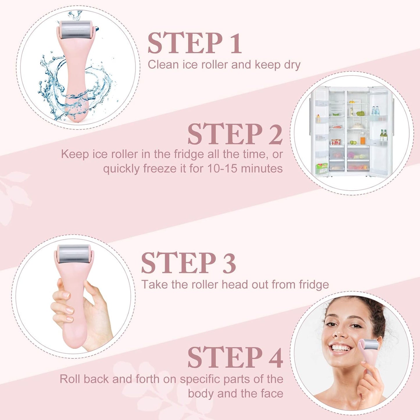 Ice Roller for Face and Eye 2 Pcs,Face Roller Skin Care for Puffiness,Migraine,Pain Relief,Eye Roller For Puffy Eyes Dark Circles,Stainless Steel Facial Roller (Pink)