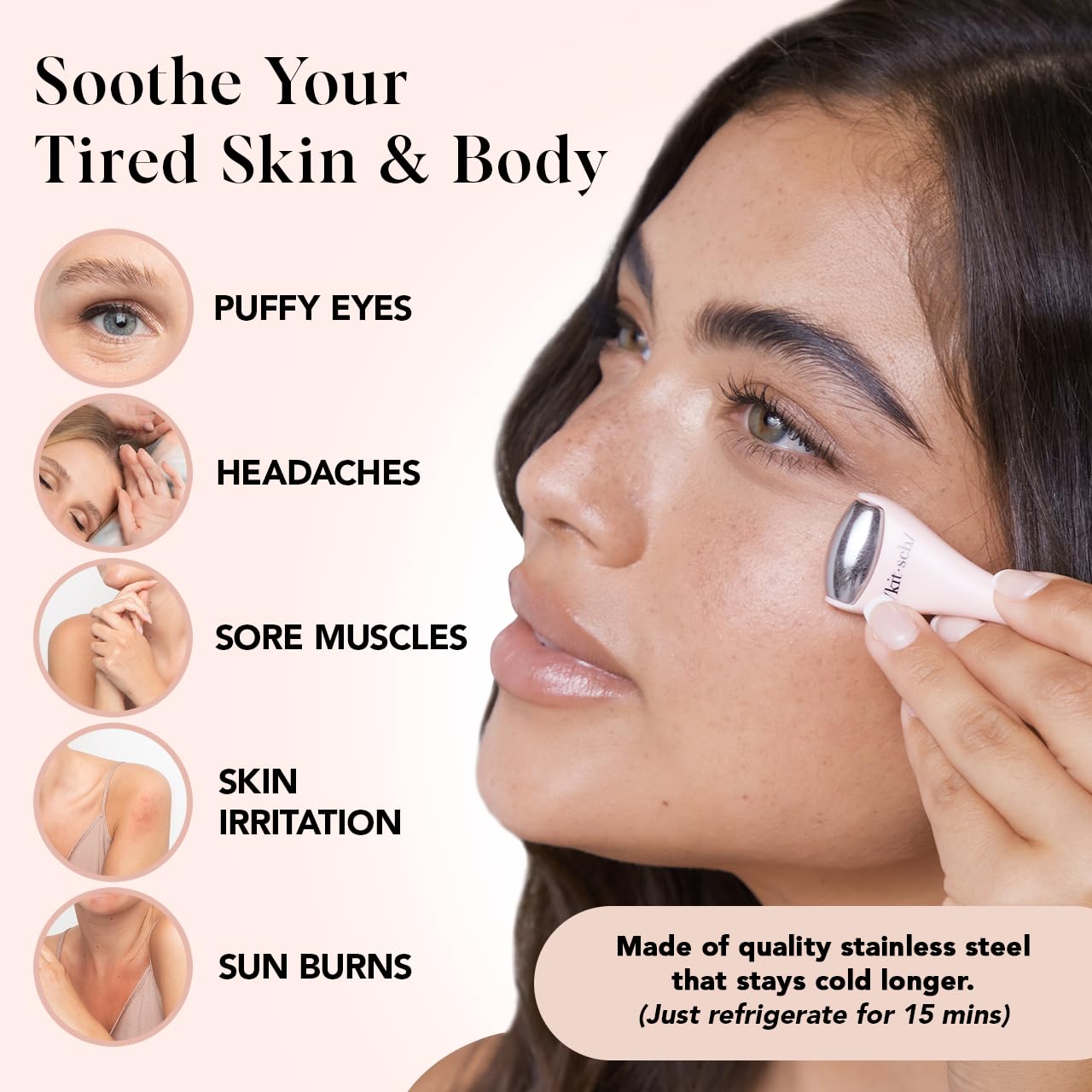 Kitsch Mini Facial Roller & Ice Face Roller Skin Care Tool Set for Women - Face Massager for Puffy Eyes, Cold Therapy, Lymphatic Drainage Massager, Self Care Gifts for Women & Men - Blush