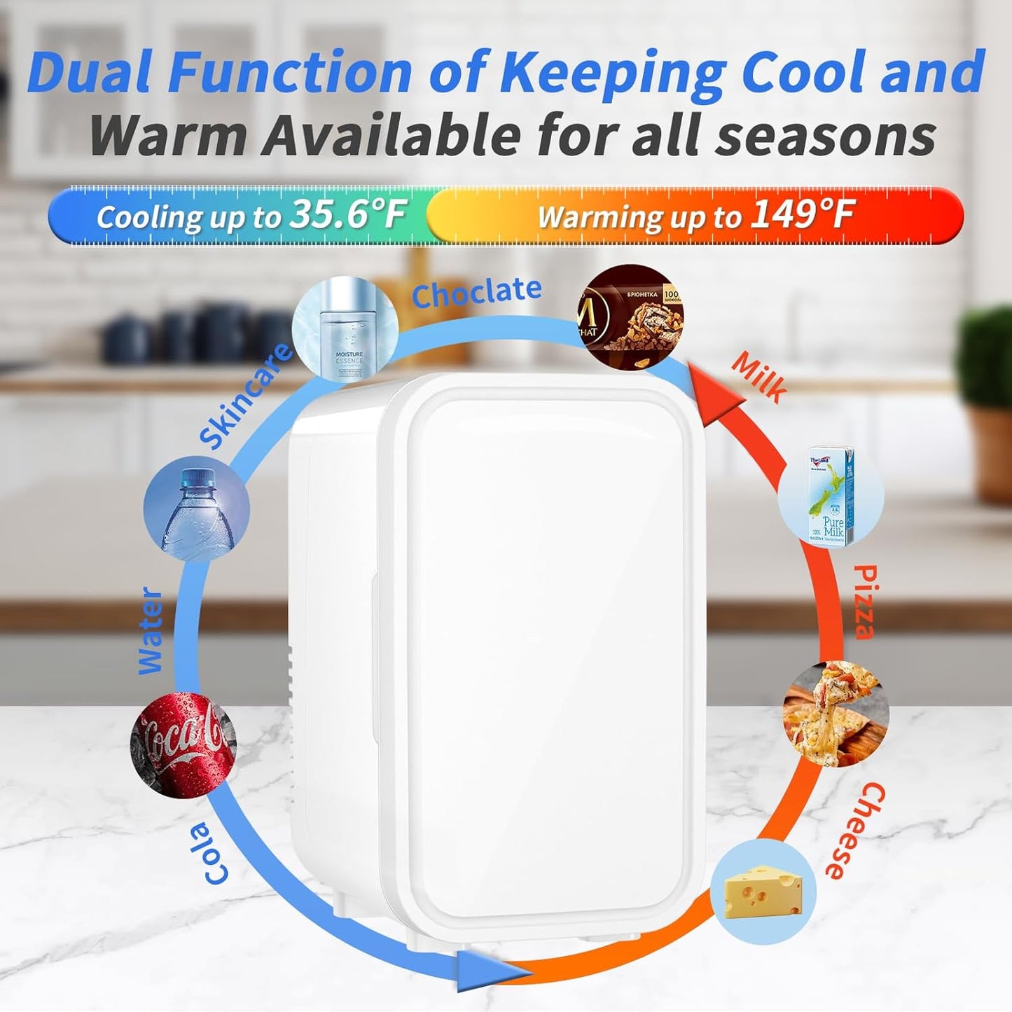 YASHE Mini Fridge, 6 Liter/8 Can 110V AC/DC Portable Thermoelectric Cooler Refrigerators for Bedroom, Skincare, Beverage, Office, Dorm Room and Car, White