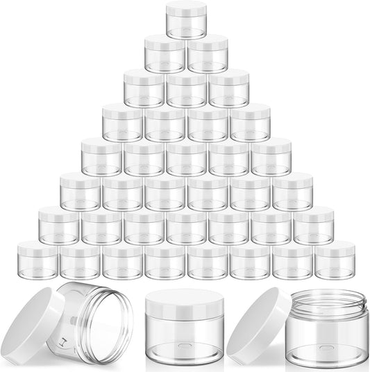 SATINIOR 36 Pieces 2 oz Plastic Jars with Lids Wide Mouth Airtight Reusable Container Acrylic Cosmetic Small Jars for Lotions Ointments Travel Toiletries Creams Make up Storage(White)