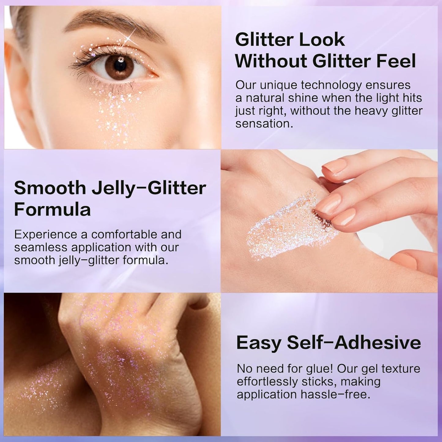 LANGMANNI Holographic Body Glitter Gel for Body, Face, Hair and Lip.Color Changing Glitter Gel Under Light. Vegan & Cruelty Free-1.35 oz (3# Neon Violet)