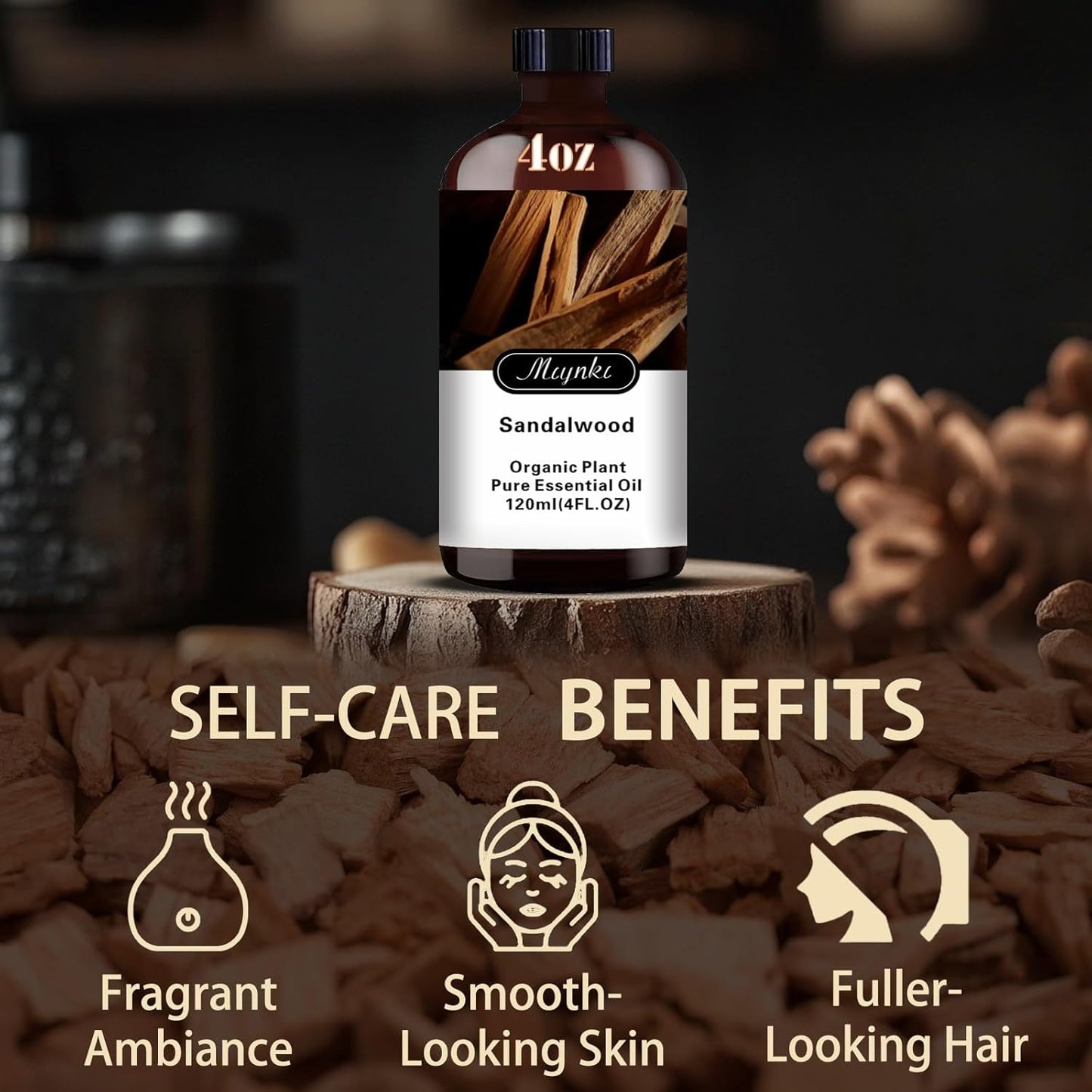 Sandalwood Fragrance Oil-Sandalwood Essential Oil 4.33oz (130ml)-100% Pure Natural Scent for Diffusers, Candles, Soap Making & Aromatherapy-Relaxing Home & Gift Essential Oil for Bath, Massage