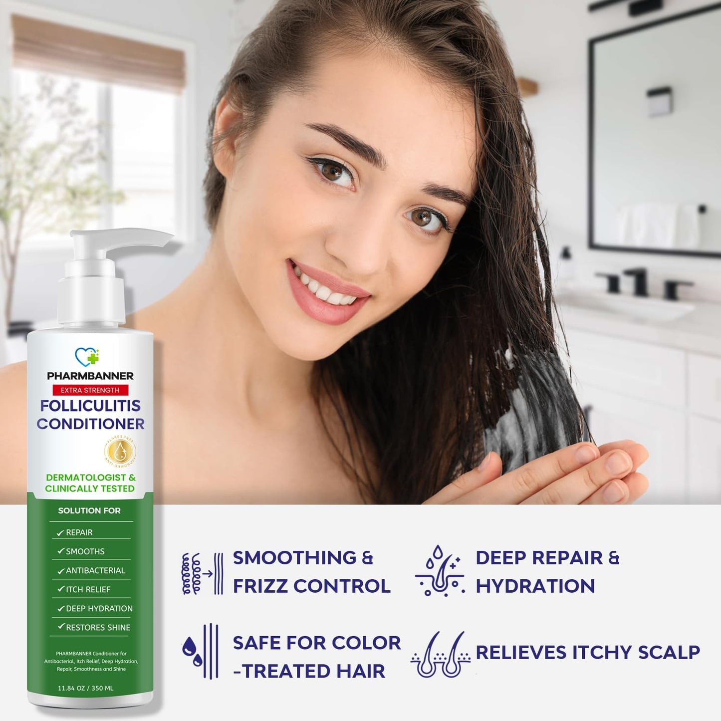 Folliculitis Itch Relief Conditioner: Tea Tree Oil & Moroccan Argan Oil - Deep Hydration & Repair - Nourishes, Smooths, Restores Shine - Safe for Dry or Damaged Hair-11.84 oz