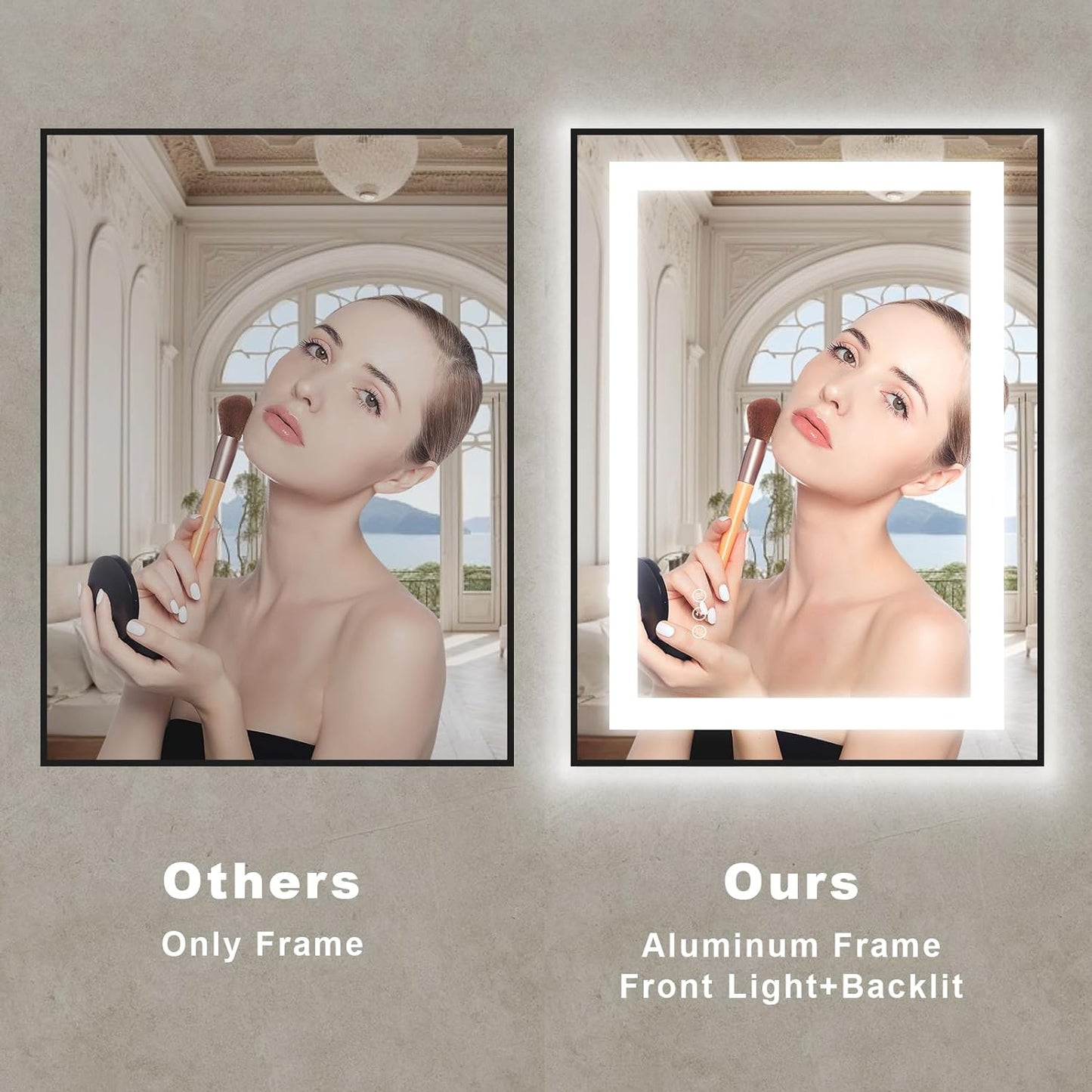 OKPAL 30x36 Framed LED Bathroom Mirror, Black Lighted Mirrors for Bathroom Wall, Front and Backlit LED Vanity Mirror, Dimmable, Anti-Fog, Memory, Shatterproof, Horizontal/Vertical