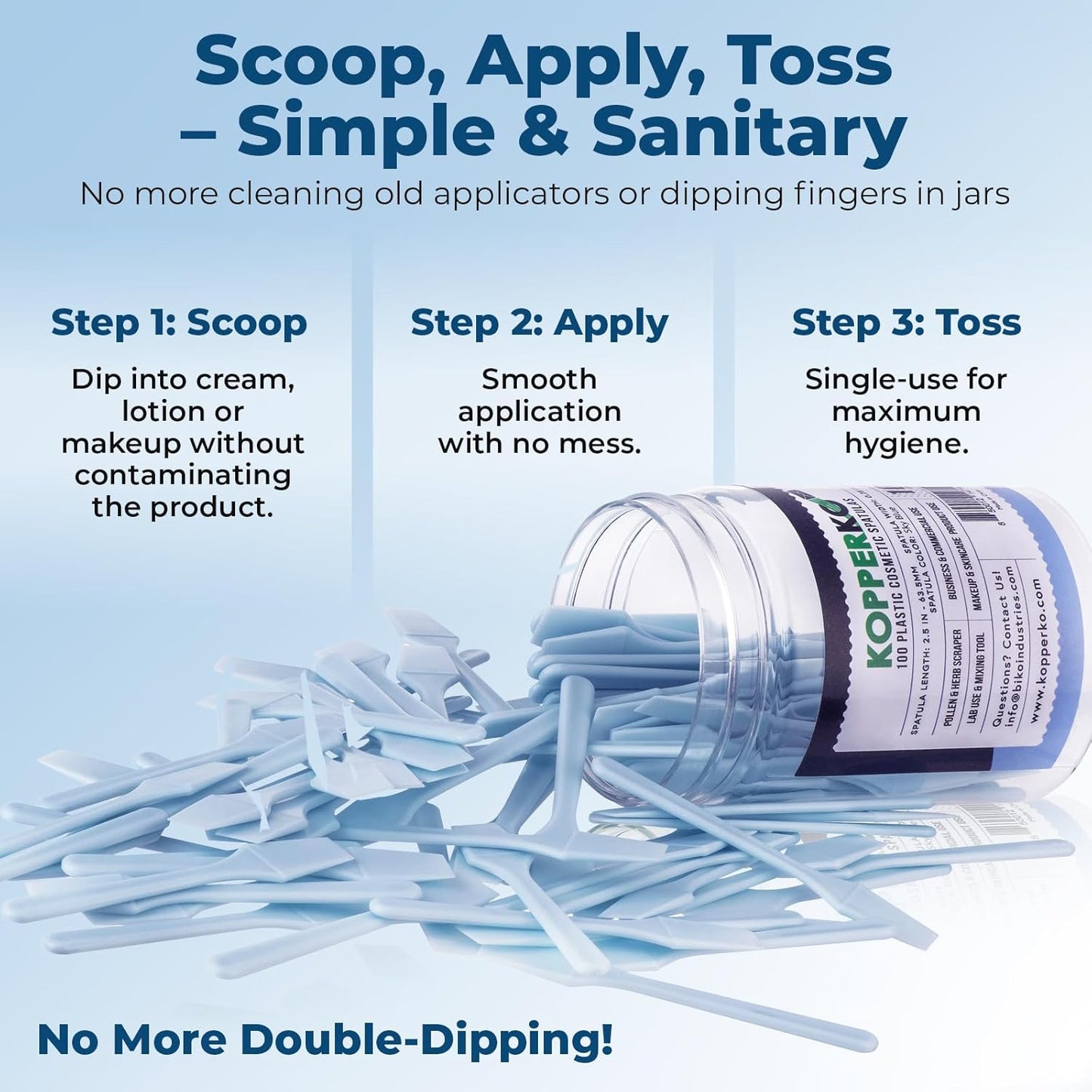 Mini Cosmetic Spatula (2.5”, 100 Pack) - Small Plastic Spatula for Skincare, Creams, & Crafts | Makeup Spatula or Multipurpose Mini Applicator for Mixing, Cosmetic, Face Mask | Sky Blue