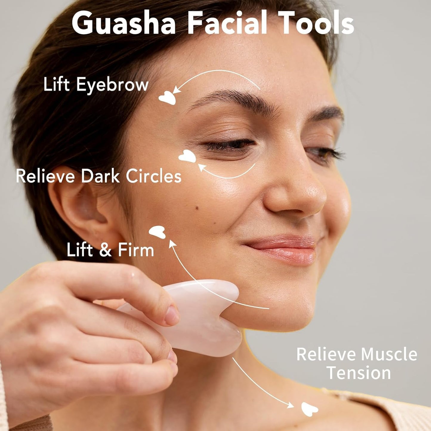 huefull Face Massager Rose Quartz Face Roller & Gua Sha Facial Tool Set, Muscle Tension Relief, Skin Care Gifts for Woman/Men, Skin Care Gifts