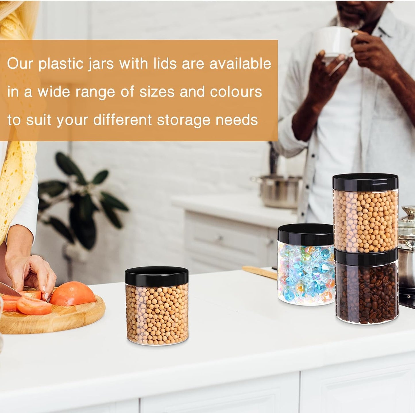 SATINIOR 24 Pieces Empty Clear Plastic Jars with Lids Round Storage Containers Wide Mouth for Beauty Product Cosmetic Cream Lotion Liquid Butter Craft and Food(Black Lid,16 oz)